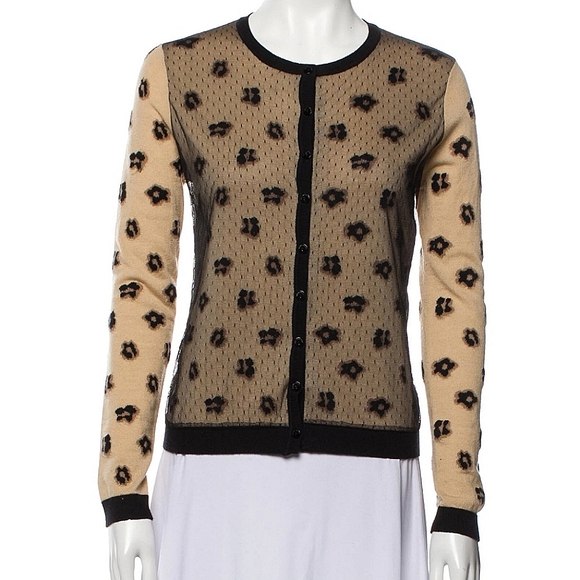 RED VALENTINO Leopard Printed Crew Neck Sweater Cardigan Button Down - Picture 16 of 16